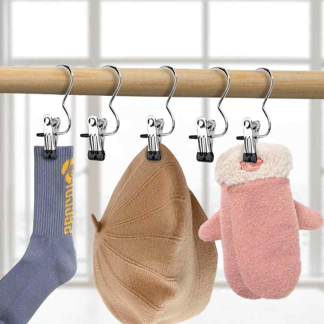 Stainless Steel Laundry Hanging Clips with Hooks – Pack of 10