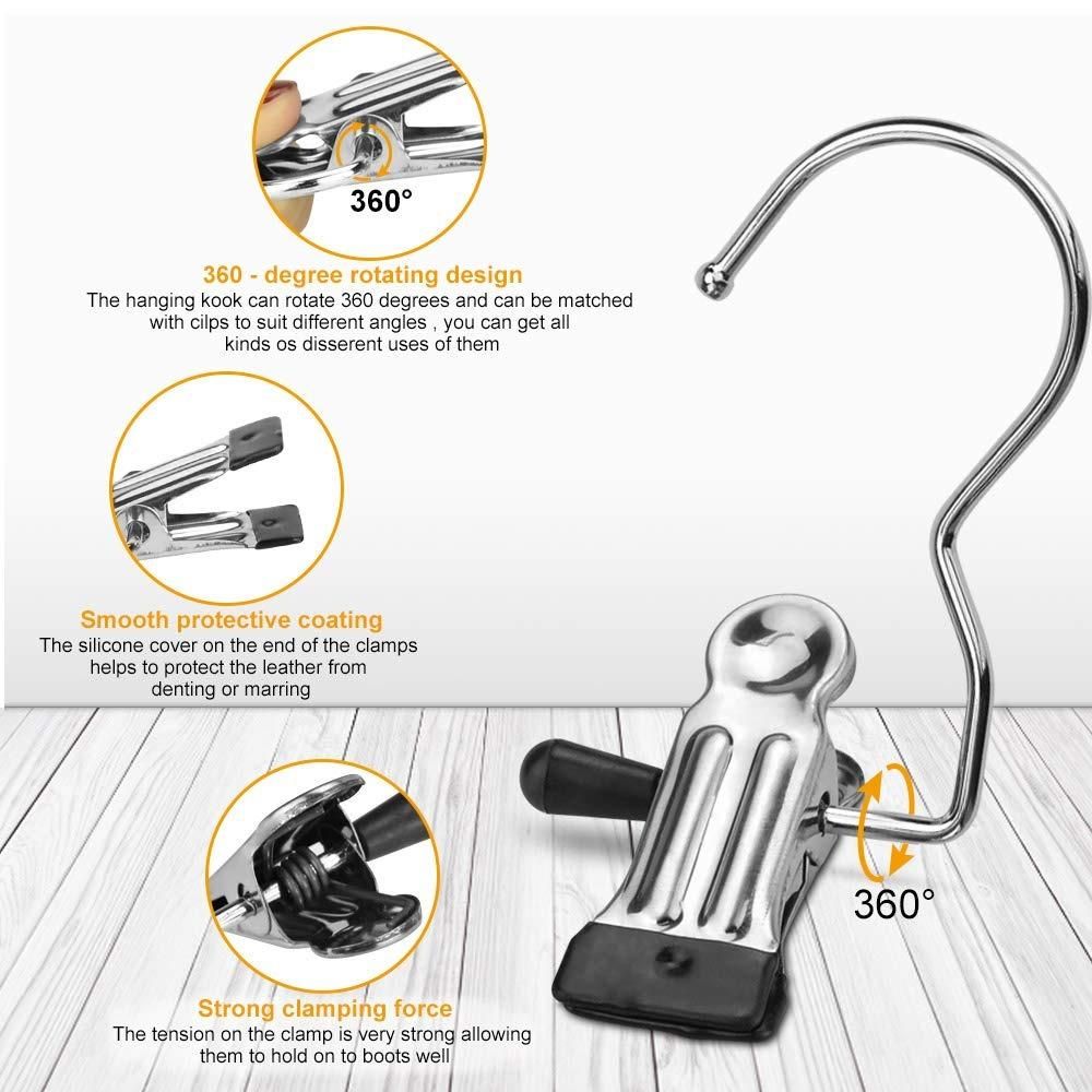 Stainless Steel Laundry Hanging Clips with Hooks – Pack of 10