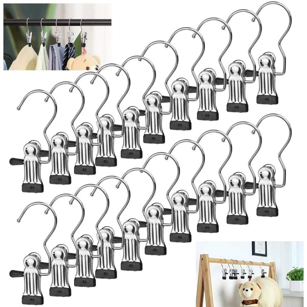 Stainless Steel Laundry Hanging Clips with Hooks – Pack of 10