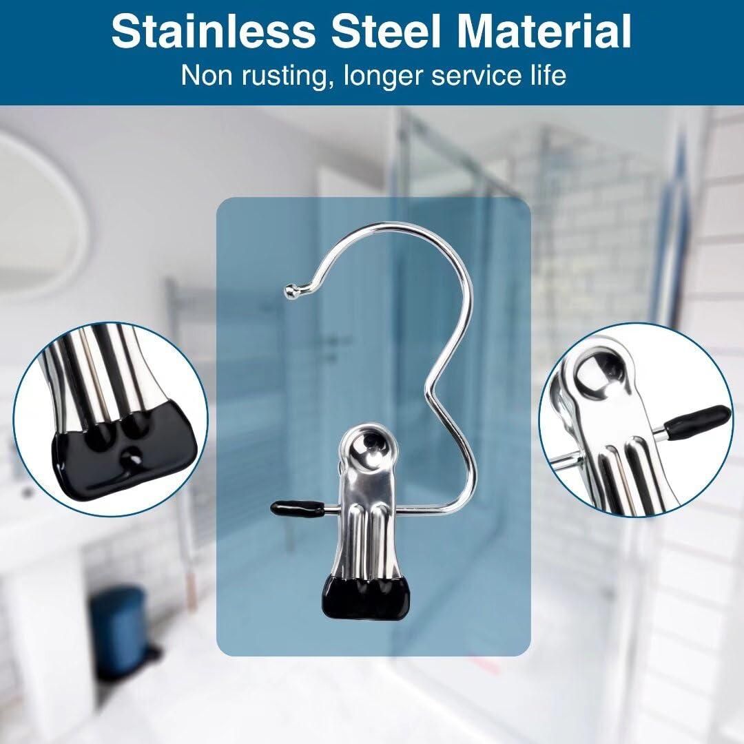 Stainless Steel Laundry Hanging Clips with Hooks – Pack of 10