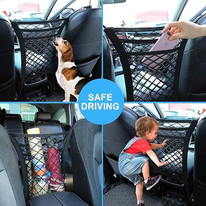 3-Layer Car Mesh Organizer & Pet/Kid Safety Barrier – Easy Install