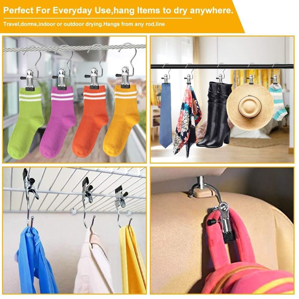 Stainless Steel Laundry Hanging Clips with Hooks – Pack of 10